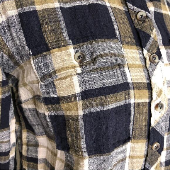 Fat Face navy blue tan and cream plaid button down top size 12 - Picture 7 of 15